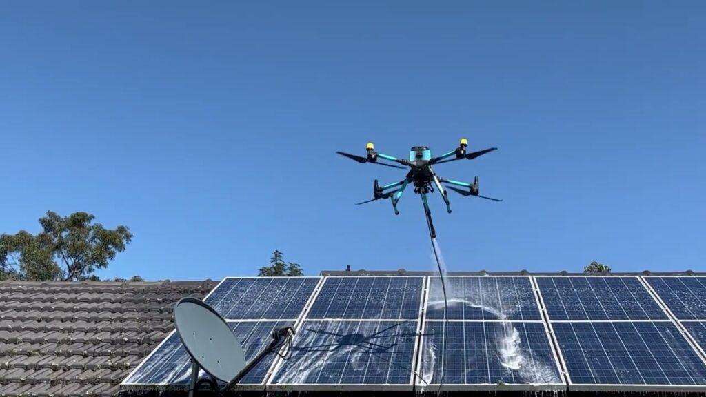 Unstoppable PGT Drone: cleaning solar panels and taking the future of energy to new heights.